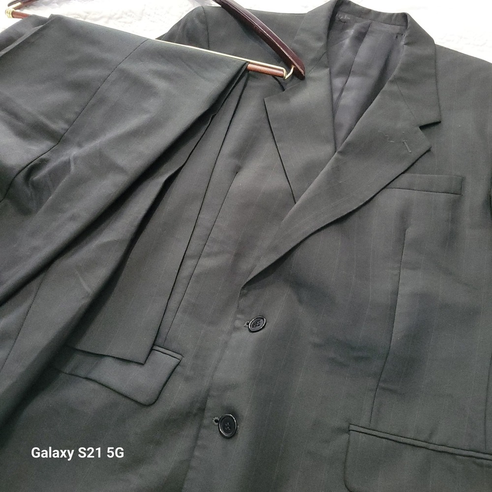VTG Yves Saint Laurent Mens Vintage Wool Pinstripe Suit Black 2-Piece Set READ